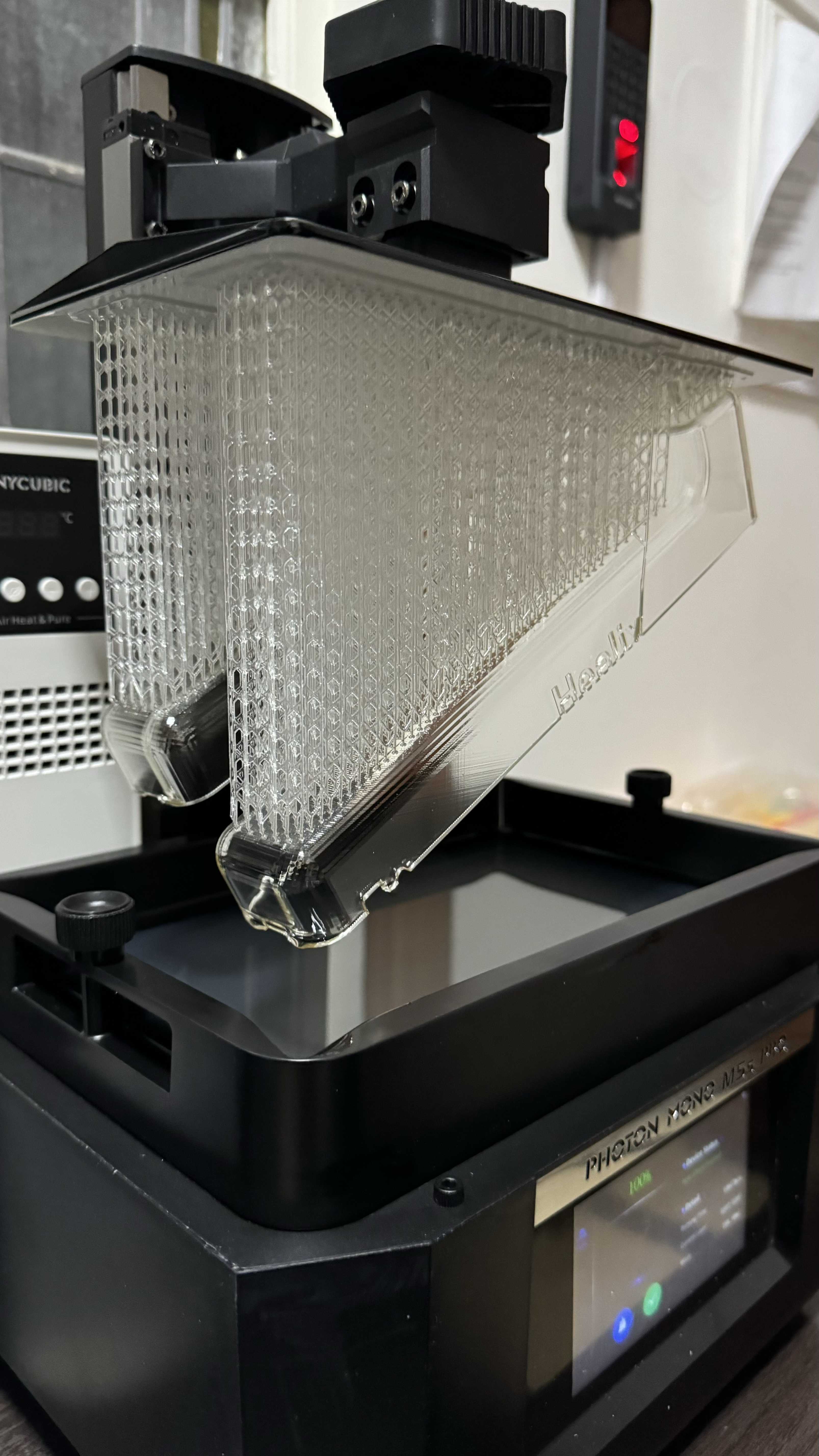Resin 3D-printed housing on the print platform